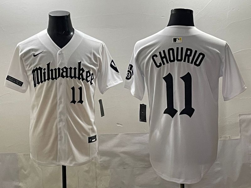 Men 2025 Milwaukee Brewers #11 Chourio White Five generations Joint Name Nike MLB Jersey style 08->milwaukee brewers->MLB Jersey